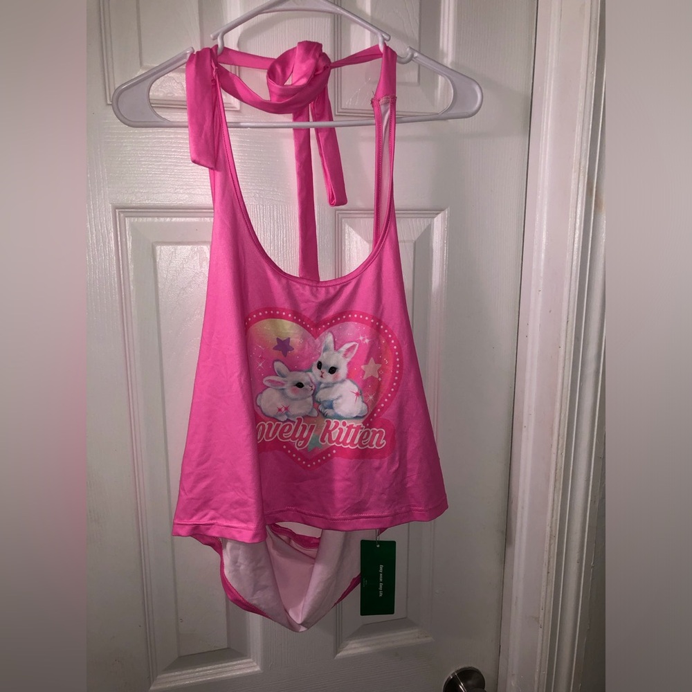 SHEIN Bunny Pink Halter Top Plus Size